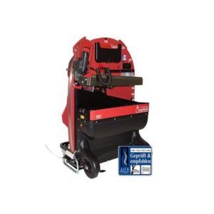 Red automotive wheel balancing machine with display screen