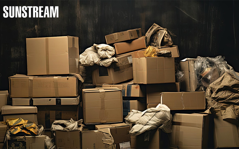 Disorganized warehouse boxes illustrating operational supply chain waste